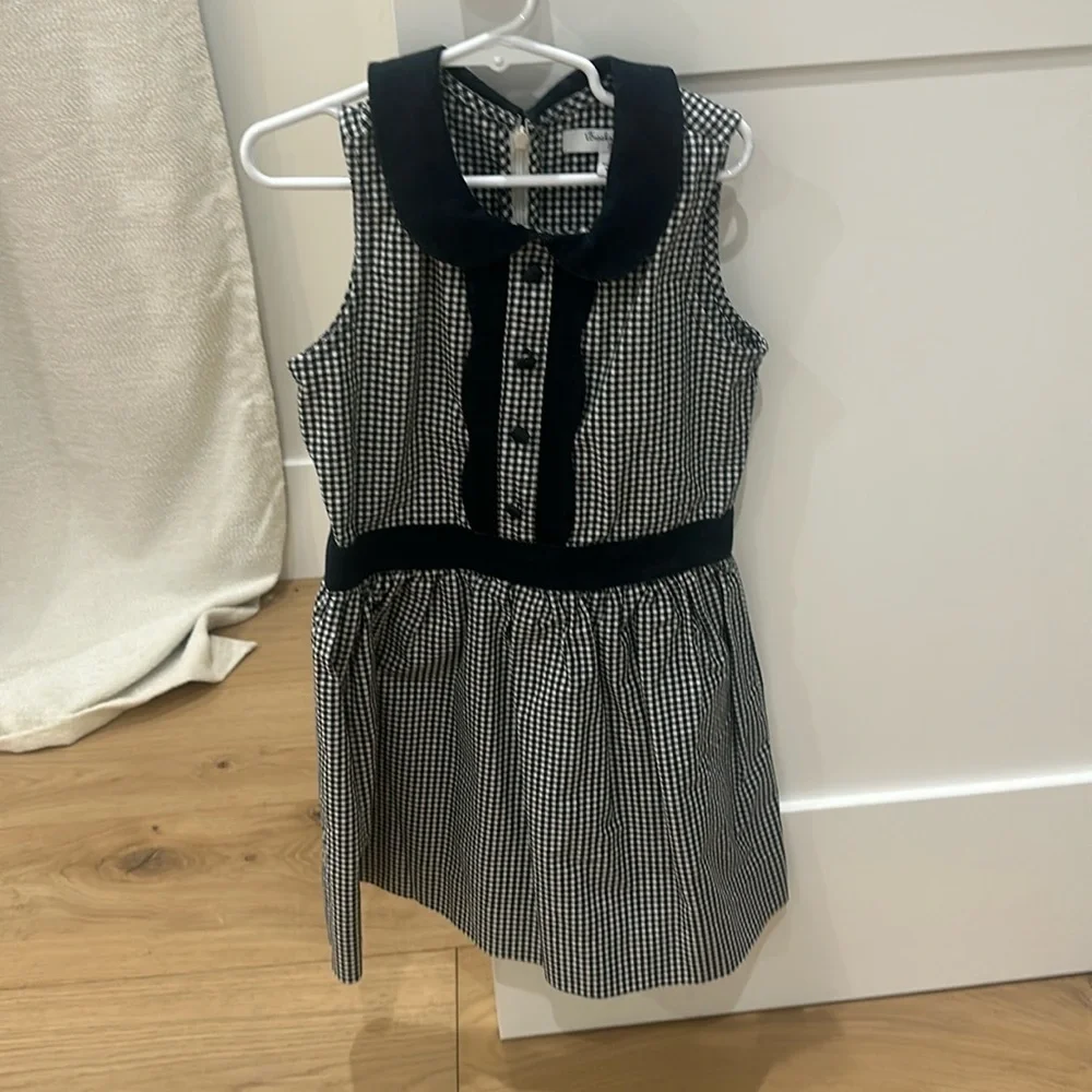 Brooks brothers gingham dress girls Navy Peter Pan collar buttons 8 size